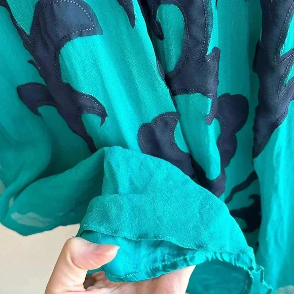 Miss Sixty Teal and Navy Blue Silk Gown Maxi Floral Dress, Size 4 - Picture 9 of 15